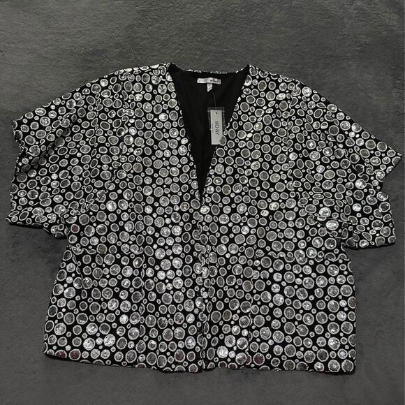 NEW Plus Size Women’s Stylish Silver Sequin Black Blazer - Picture 1 of 7